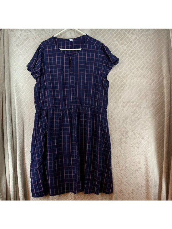 Old Navy Dresses & Skirts - Old Navy Dress Size XXL Navy Blue Plaid Knee Length Short Ruffle Sleeve Academia